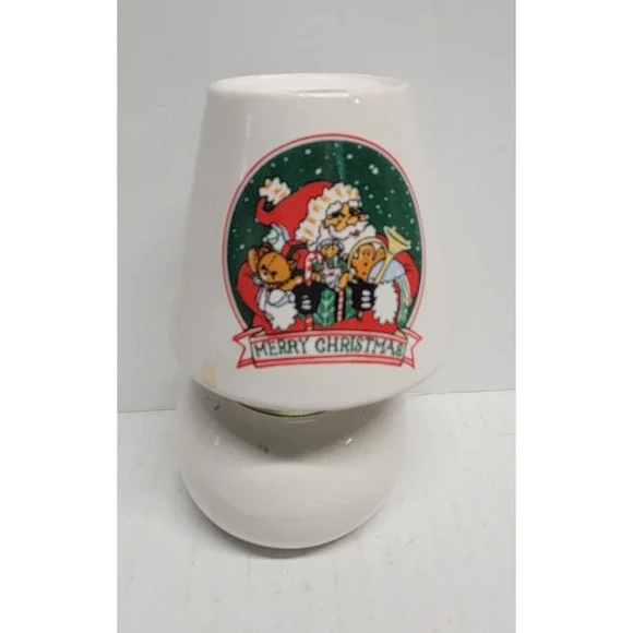 Vintage Ceramic Merry Christmas Santa Teddy Bear Tea‎ Light Candle Holder Lamp