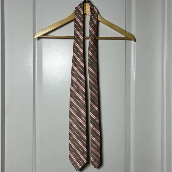 Brooks Brothers Vintage 100% Silk Made in New York‎ Brown Pink Repp Stripe Tie