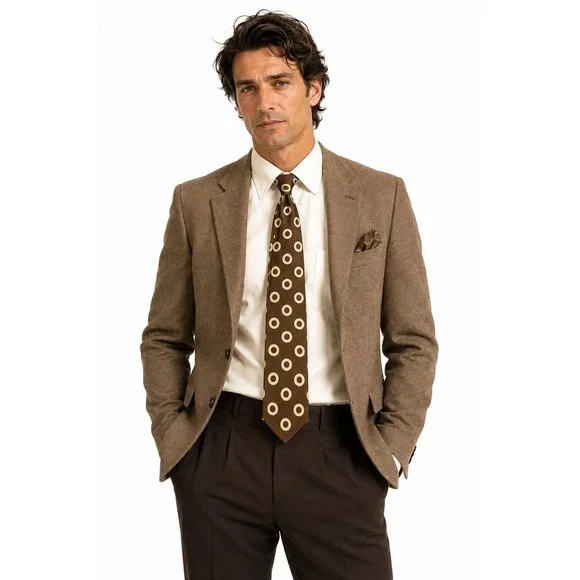 Vintage Lanvin Paris New York Mens Tie Brown Geometric Circle Mod Retro‎ 70s