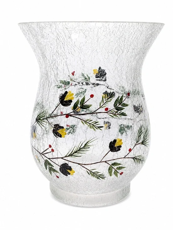 Yankee Candle Crackle Vase Pillar Holder Vase  Pinecones 8 in tall 6