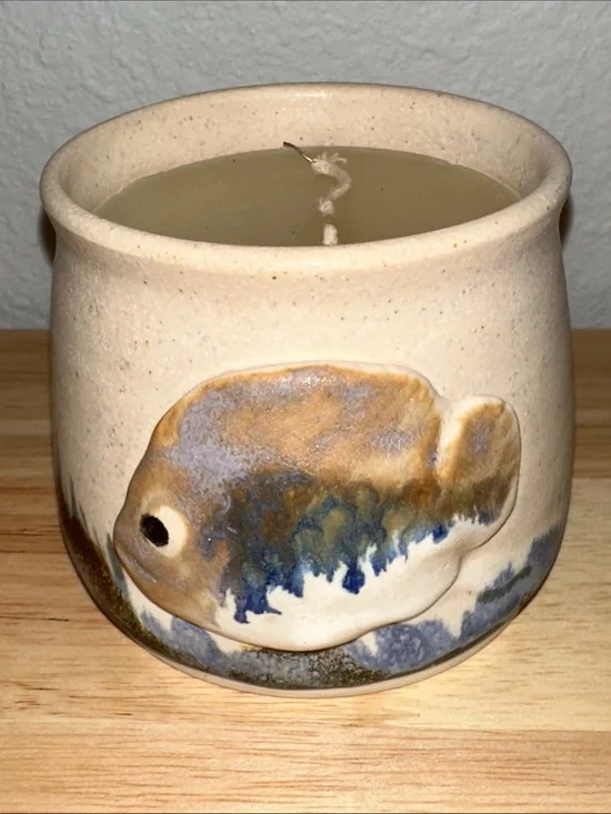 Handmade Signed Studio Pottery Fish Candle Holder Vessel