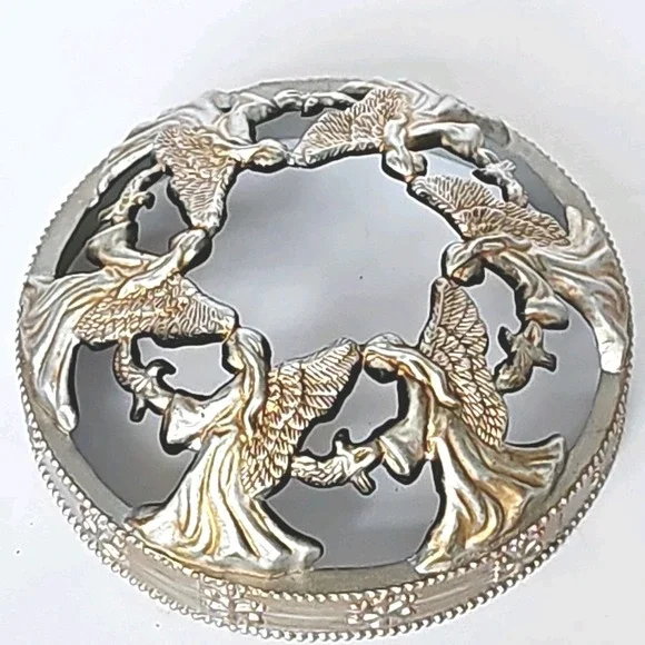 Vintage Angel Circle Candle Topper Silver Gold Tone Snowflake Rim‎ Holiday Decor