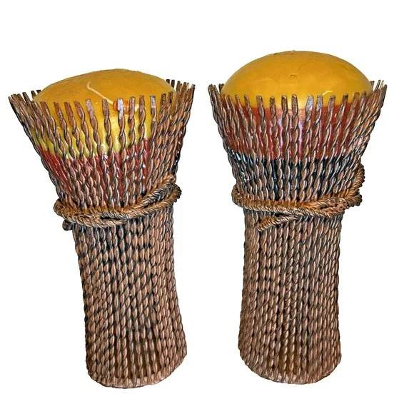 Vintage Rustic Metal Wire Hardy Wheat Stalk Pillar‎ Candle Holder 9x5