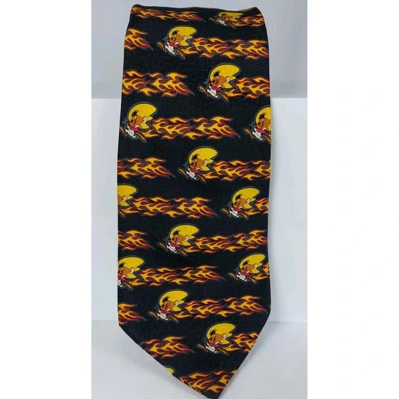 Looney Tunes‎ Cartoon Speedy Gonzales Silk Flames Necktie Black 2002 Warner Bro