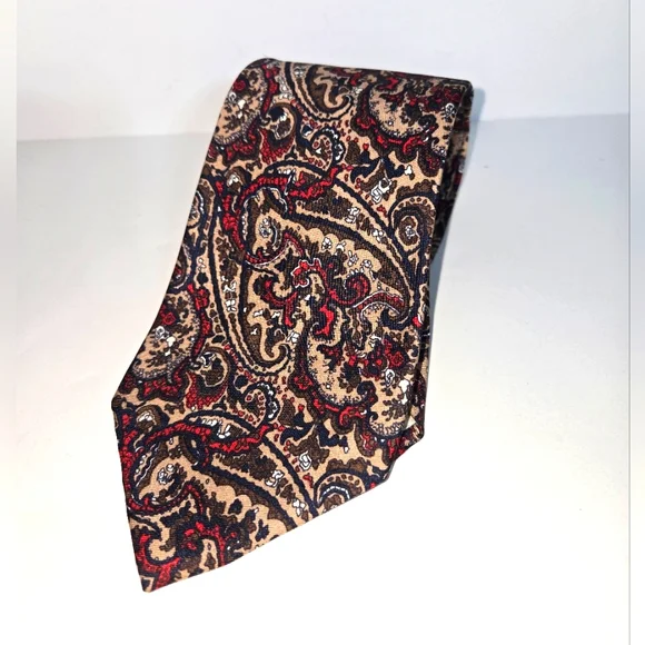 Christian Dior Cravates Silk Paisley Tie in Red and Brown VINTAGE
