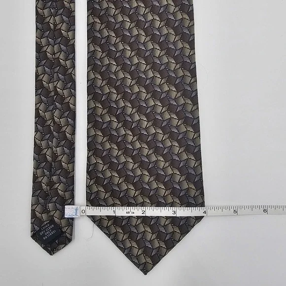 Joseph & Feiss International Men's 100% Silk Tie Brown Gold Geometric Pattern 4