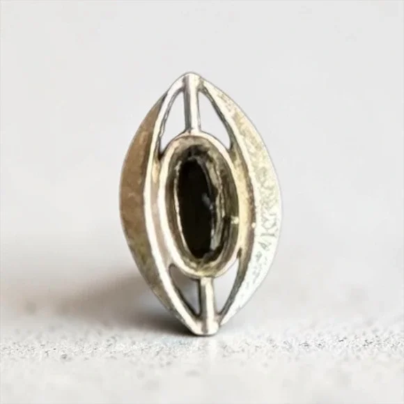 Swank Tie Tack Mens Silver‎ Tone Black Vintage Marquise Faux Onyx Chain