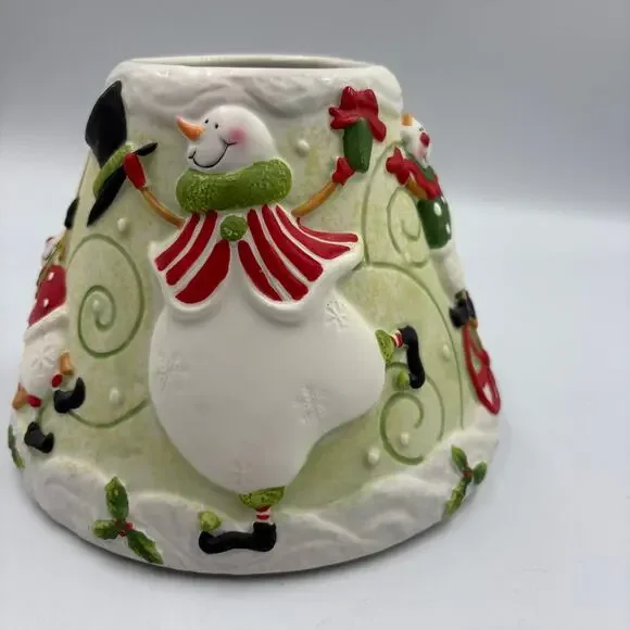 Yankee Candle Large Jar Candle Shade Topper Christmas Ceramic Holiday Snowmen