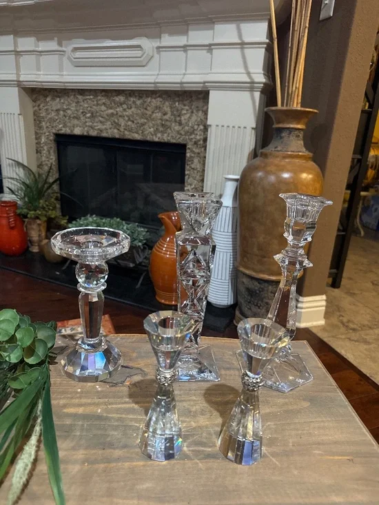 Group of 5 Crystal Candle Holders