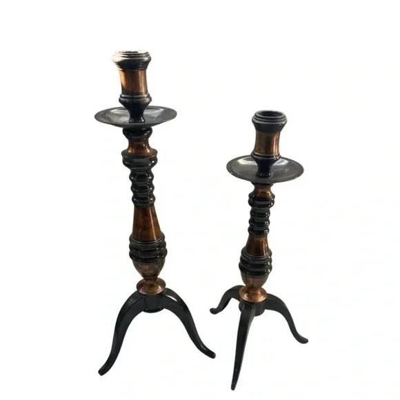 Pair of 2 large metal candle Holders