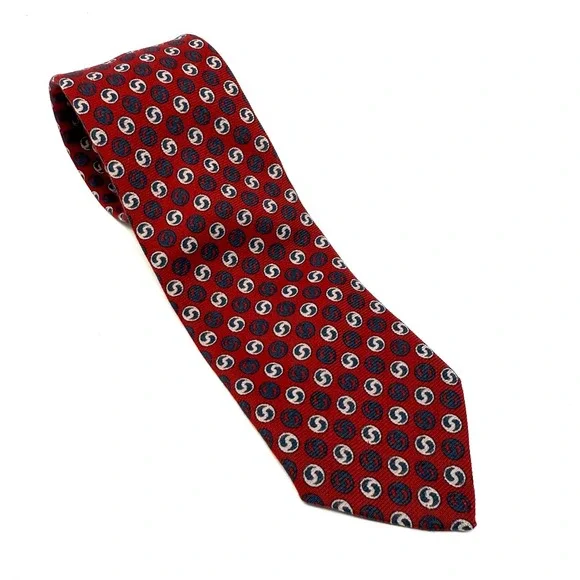 Brooks Brothers Makers 100% Wool Red Blue White Swirl Pattern Mens‎ Neck Tie