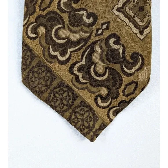 Beau Brummell Gentry Vintage Wide Tie Olive Green Brown Geometric Paisley