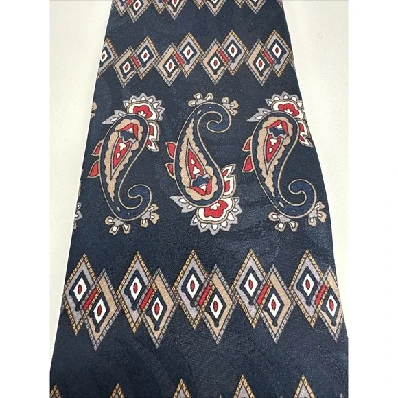 Wembley‎ Necktie Navy Blue Paisley Print EUC
