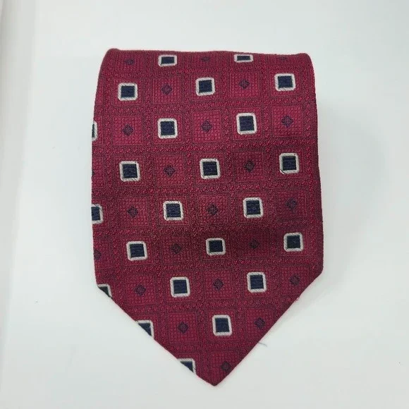 Jos. A. Bank Red/Navy Geometric‎ 100% Silk Tie
