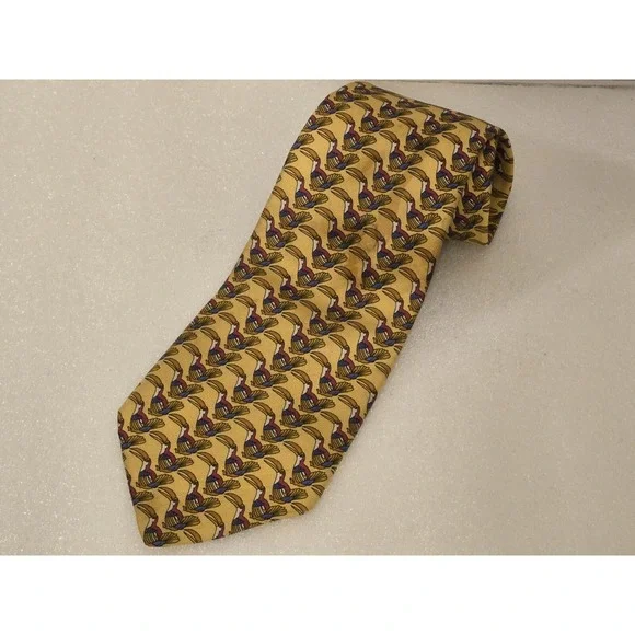 Paul Frederick All Silk Necktie Pelican Bird Yellow 58
