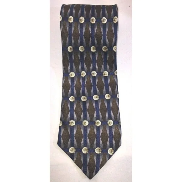 NOS Joseph‎ & Feiss International Brown Blue & Gold Silk Neck Tie 62