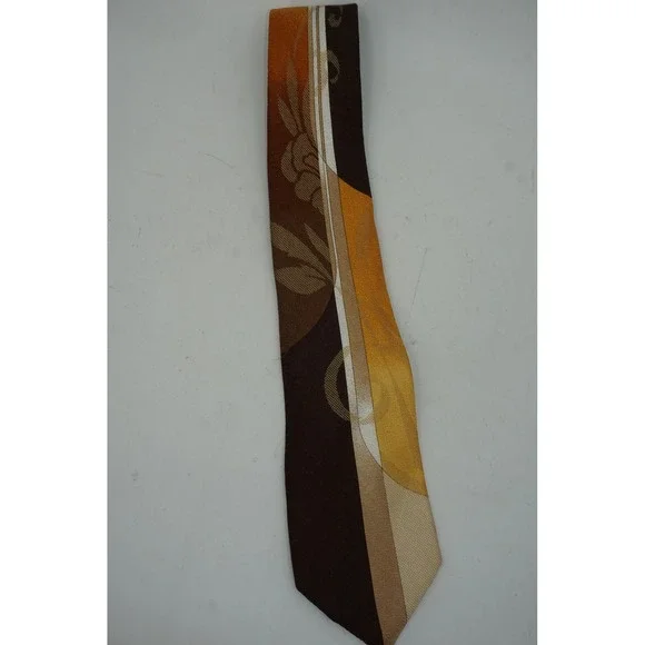 Vitaliano‎ Pancaldi Tie Mens One Size Brown Floral Jacquard Silk Made In Italy