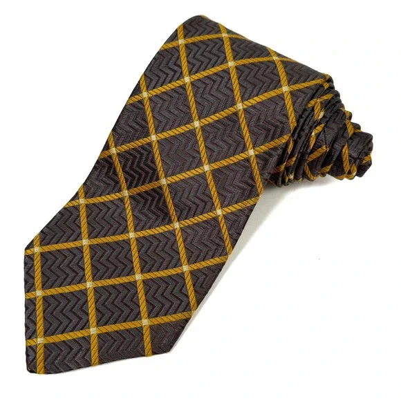 Ermenegildo Zegna Silk Tie Geometric Brown Gold‎ Pattern W: 3.75
