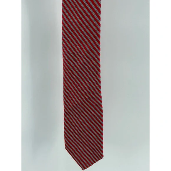 Rooster Tie Red White Striped Silk Blend Narrow Skinny Necktie‎ Made in China