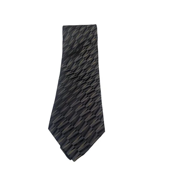 Joseph & Feiss Mens Silk Necktie Black Grey Gold Geometric‎ Striped RN 22356