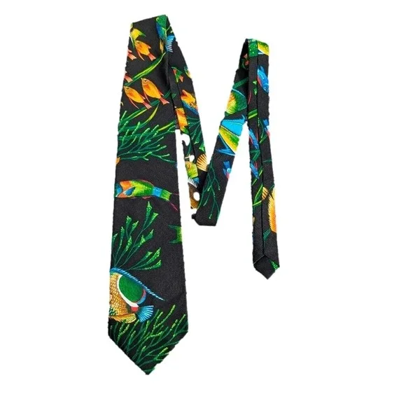 NWT Mens Black Sea Life Tie Tropical Fish Marine Ocean‎ Lake Fishing