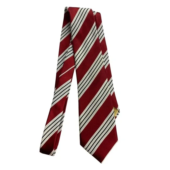 Donald J Trump Signature Collection Mens Red‎ White Black Striped Silk Necktie