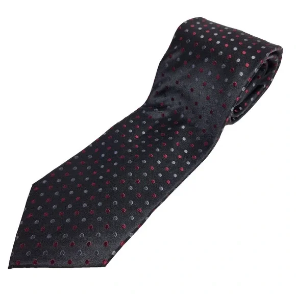 DONALD J TRUMP Signature Collection TIE 100% SILK Black w/ Red/Silver polka Dots