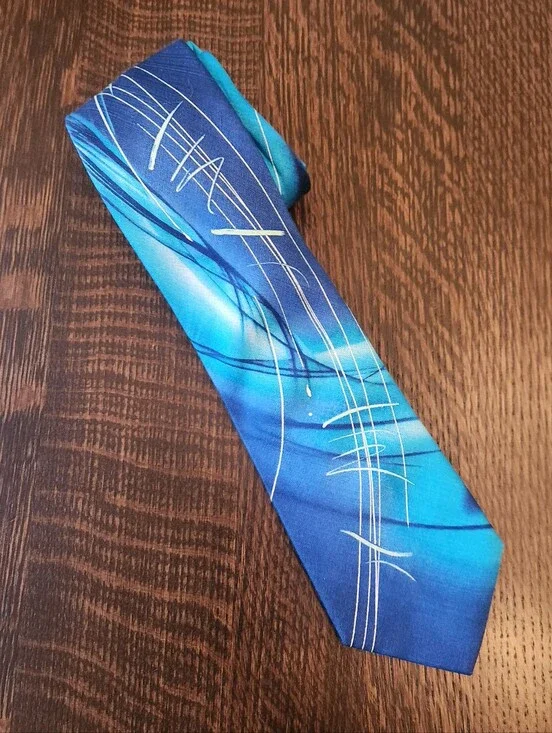 Vintage 🎩 Jerry Garcia 1990's Men's Necktie Blue Turquoise Silk EUC $24