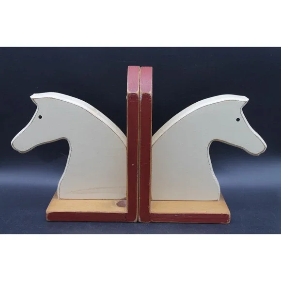 Horse Head Wooden Bookends Distressed Farmhouse Equestrian Decor Set of 2