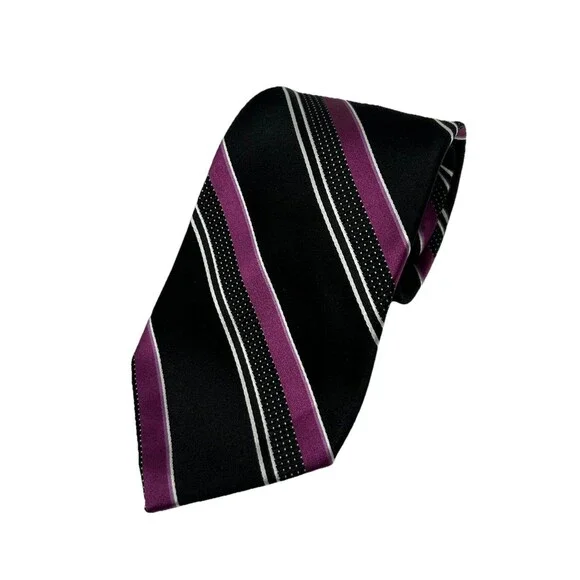 Michael Kors Black‎ Purple Striped 100% Silk Necktie 59.5” X 3.5”