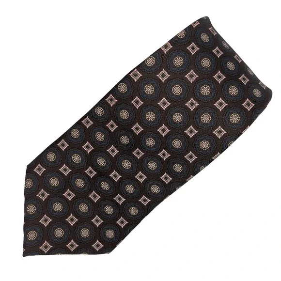 OSCAR DE LA RENTA Silk Tie Mens Brown Medallion Geometric Classic 3.5x57 Couture