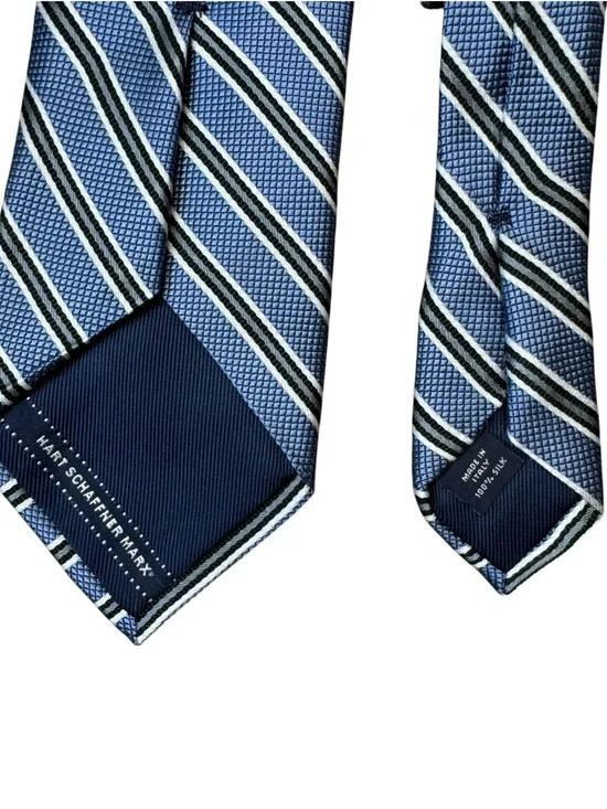 Hart Schaffner Marx 100% Silk Tie Blue Green Striped Made in Italy Necktie