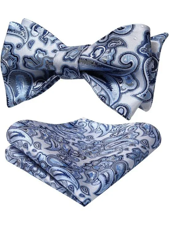 Floral Self-Tie Bow Tie Set for Men with Pocket Square - Jacquard Woven Style