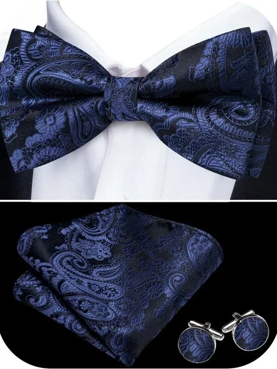 Elegant Paisley Striped Silk Bow Tie Set for Men - Pre-Tied, Formal Accessory
