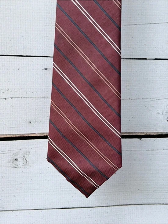 Vintage 100% Tricel Acetate Men's Necktie – Burgundy Maroon Regimental Stripe