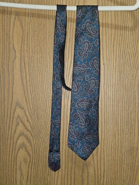 Bert Pulitzer Vintage Silk Paisley Tie Teal Blue Burgundy Made in USA Classic