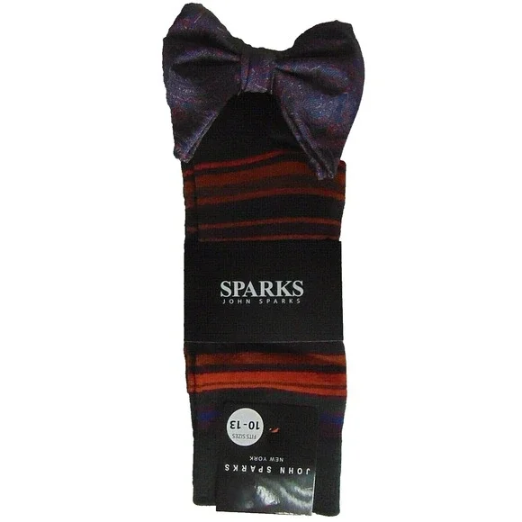 Socks Bow Tie Pocket Square Set Men's Size 10 - 13 Orange Multi John Sparks NWT