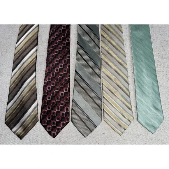 Men's Neck Tie‎ NeckTie LOT of 5 Silk Calvin Klein Croft & Barrow Stripes