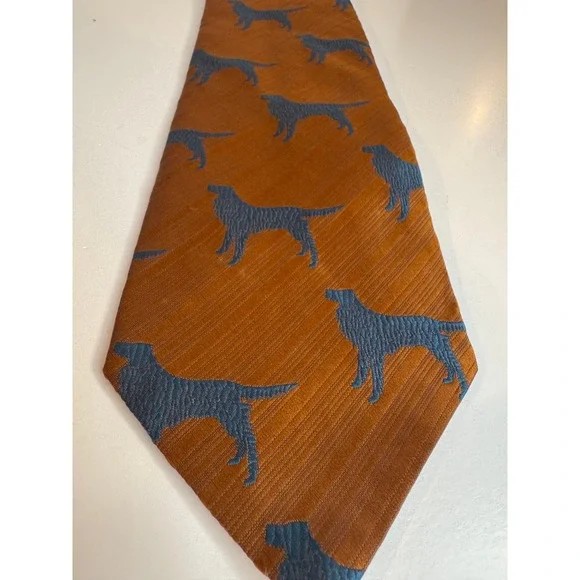 Vintage Pulitzer Tie Amber Blue Setter Dog Wide Novelty‎ Necktie