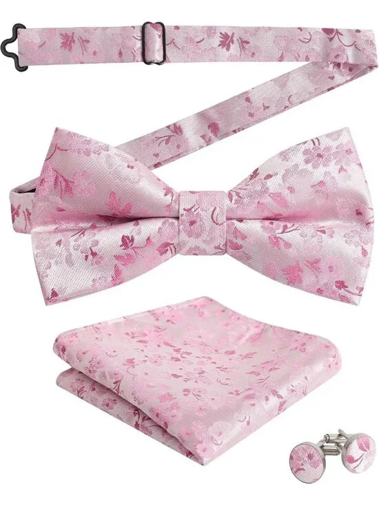 Stylish Men's 3-Piece Floral Bow Tie Set with Cufflinks - Perfect for Weddings