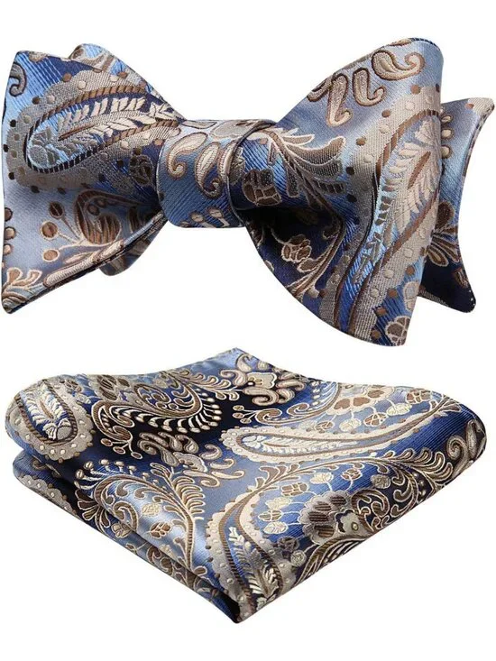 Elegant Paisley Bow Tie & Pocket Square Set for Men | Self-Tie Formal Tuxedo