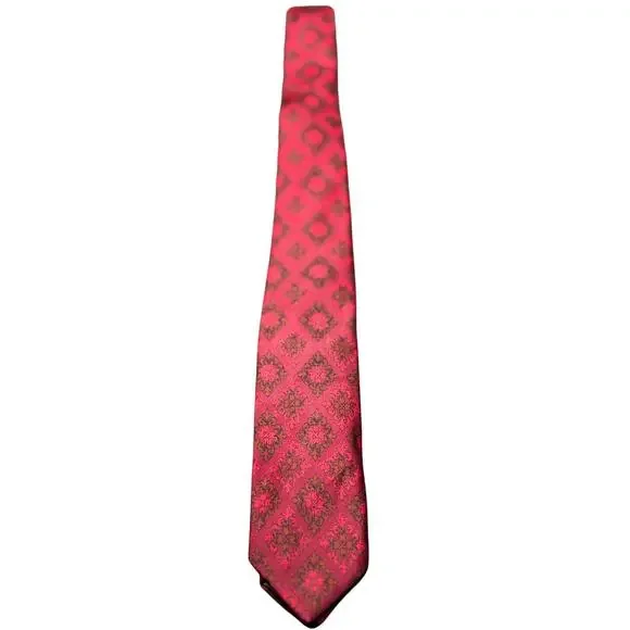 Vintage Harry Allenfall Duluth Skinny Neck Tie Pink Geometric All Silk Office