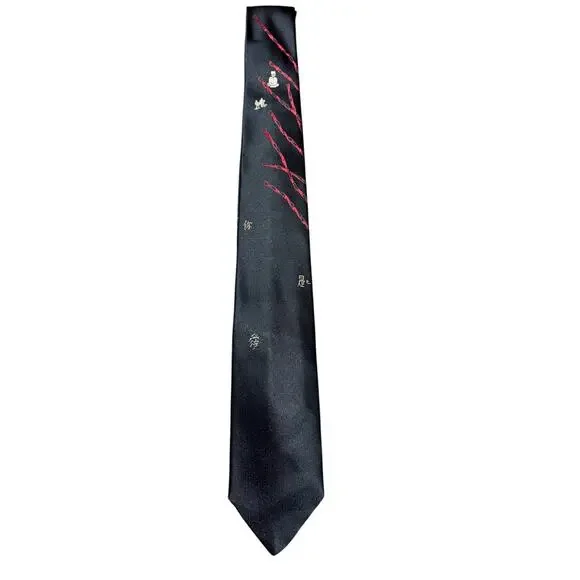 Vintage Marston's Necktie Black Imported Silk Asian Kanji Graphic Japanese