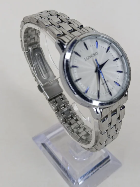 Men's Silver Stainless Steel Watch with Blue Accents