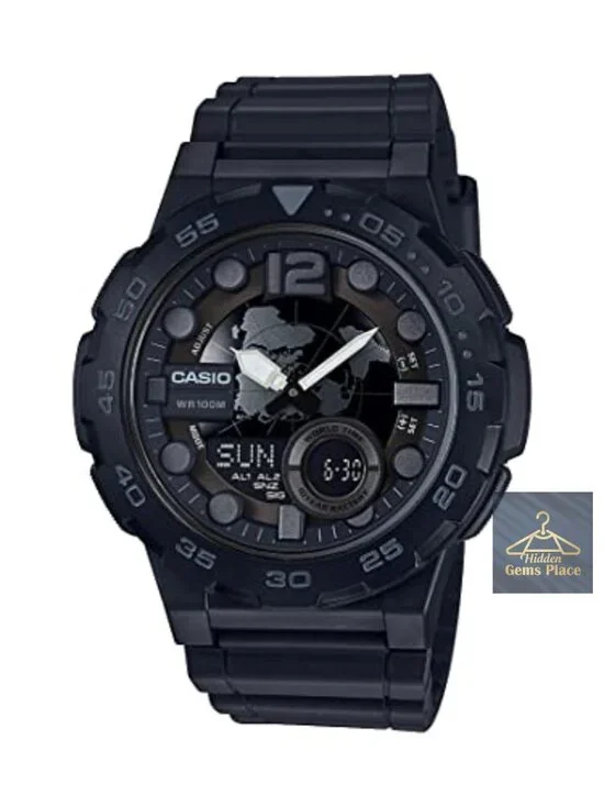 Mens Analog-Digital Watch 100M WR 10-Yr Battery World Time Telememo Stopwatch
