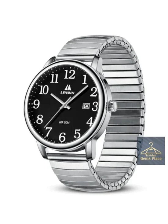 Men's Stainless Steel Analog Quartz Watch Waterproof Easy Reader Expansion Band