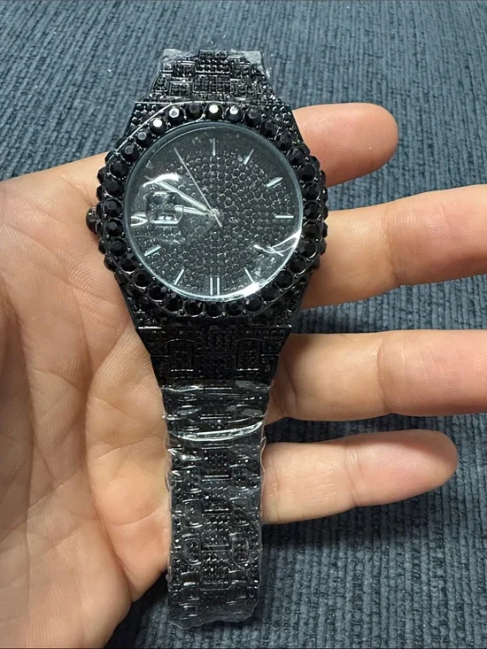 Men's Black Crystal Accent Watch - Sleek Dress Style