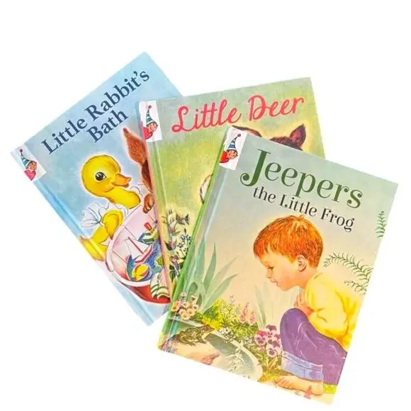 3 Vintage Reproduction Junior Elf Books, Little Frog, Deer, Rabbit, HC, New