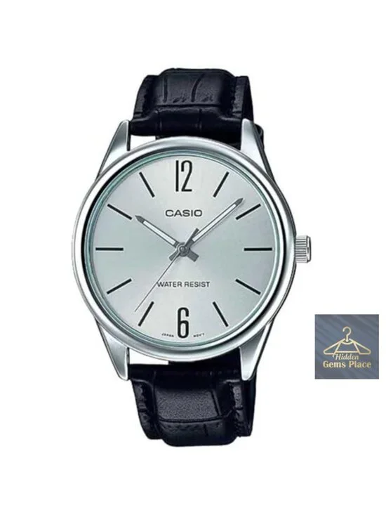Men's Analog Watch with Leather Band Stainless Steel Case Mineral Crystal