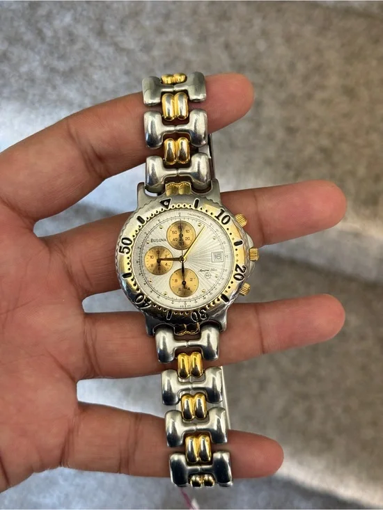 Bulova 90s marine star Two-Tone mens date Stainless Steel Watch